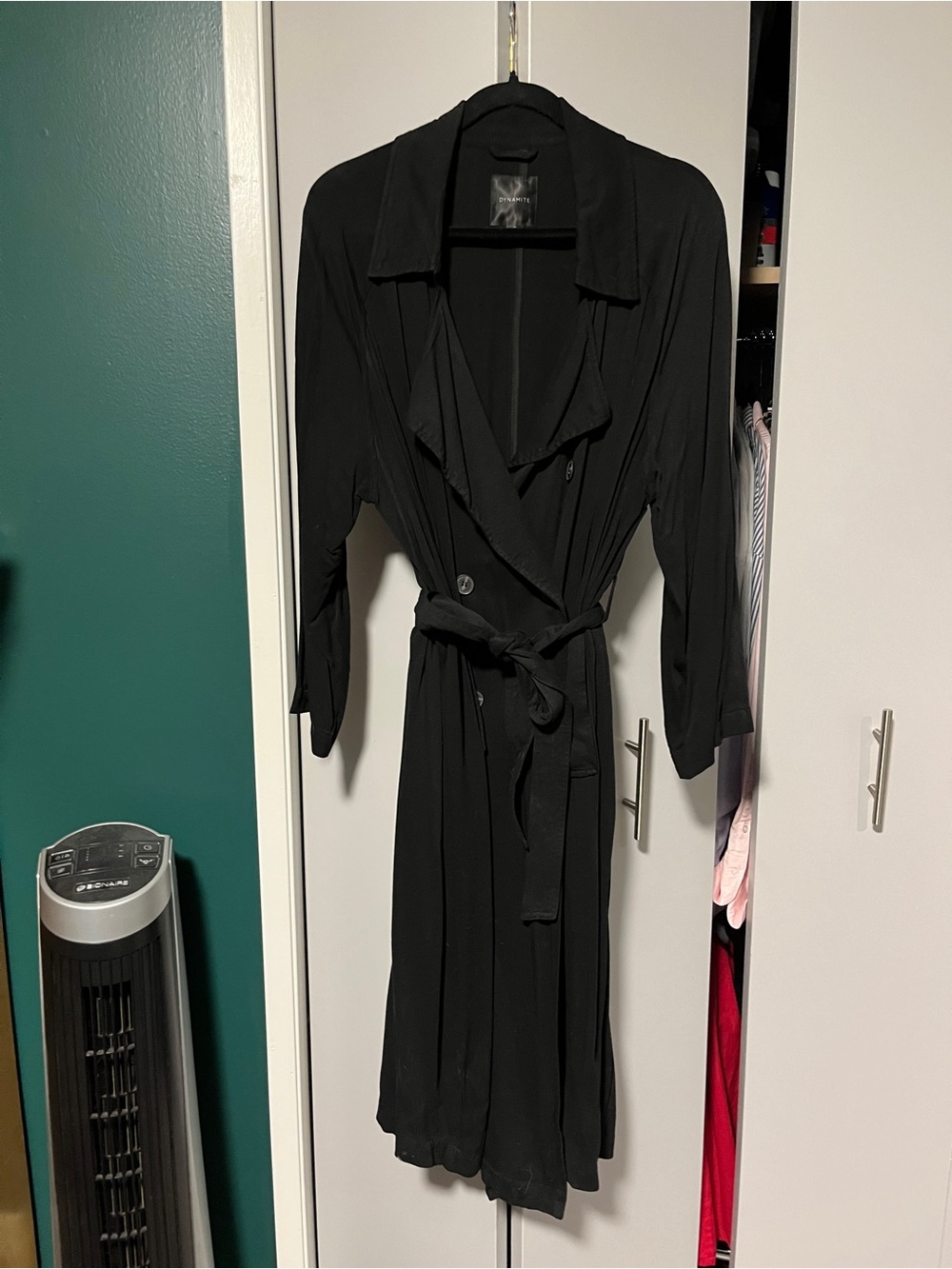 Dynamite Black Long Coat with Tie Waist
